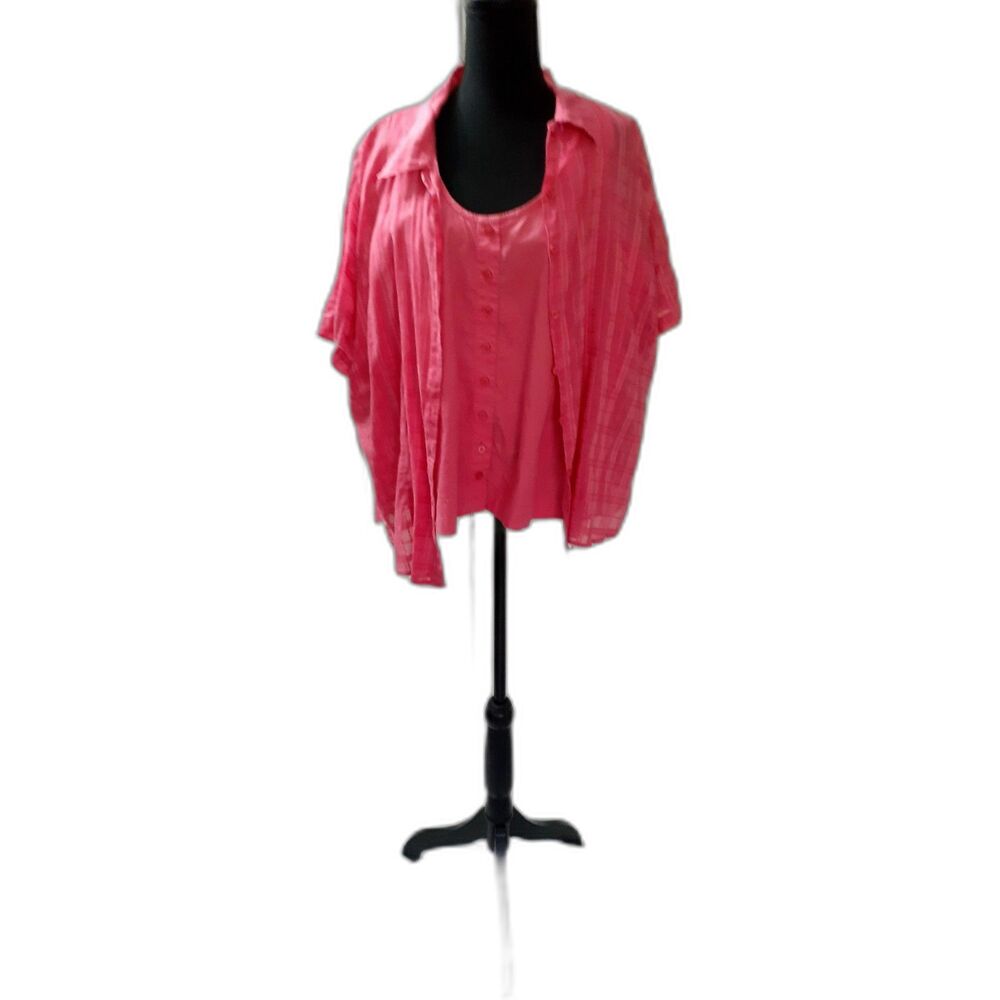 Quizz Woman & Co Shirt Women's Size 22 Pink Boho Top 2in 1 #151